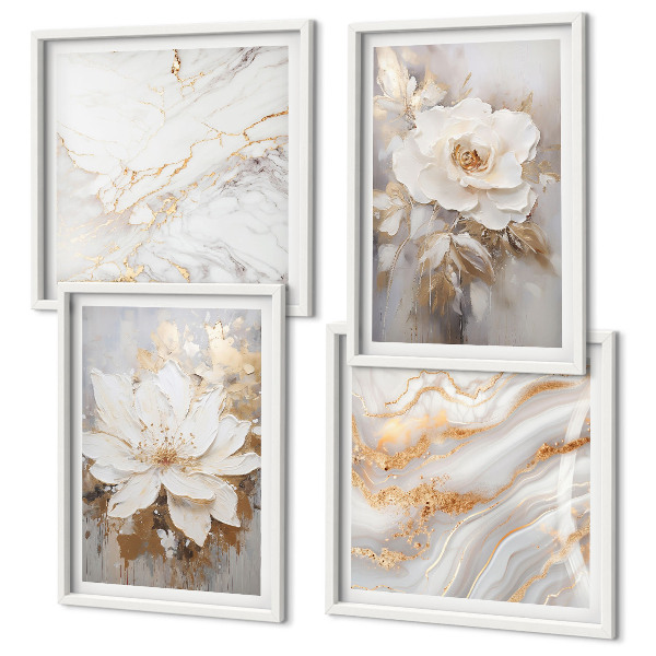 Wall art set Flowers light background marble patterns