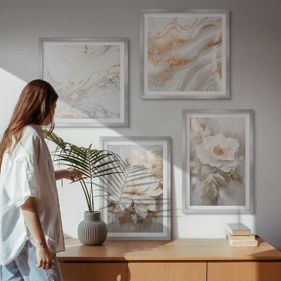 Wall art set Flowers light background marble patterns