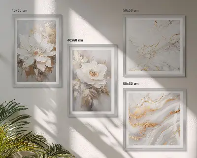Wall art set with floral marble patterns on a light background