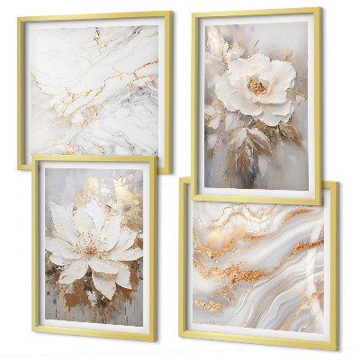 Wall art set Flowers light background marble patterns