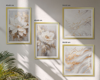 Wall art set Flowers light background marble patterns