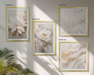 Wall art set with floral marble patterns on a light background