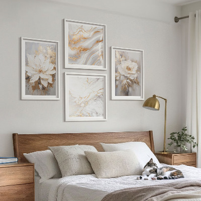 Wall art set Flowers light background marble patterns