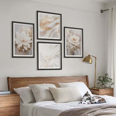 Wall art set Flowers light background marble patterns