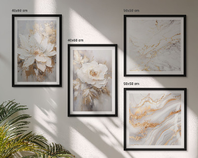 Wall art set Flowers light background marble patterns