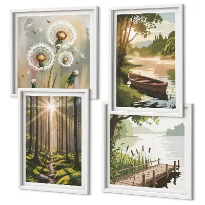 Multi-piece wall art set forest landscape of a lake in Lodz