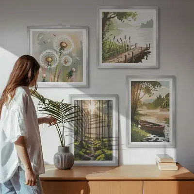 Multi-piece wall art set forest landscape of a lake in Lodz