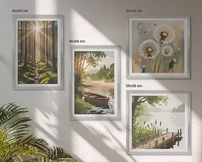 Multi-piece wall art set forest landscape of a lake in Lodz