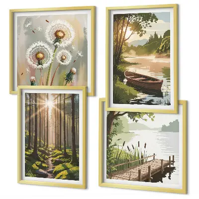Multi-piece wall art set forest landscape of a lake in Lodz