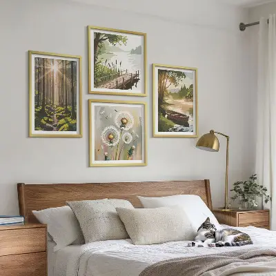 Multi-piece wall art set forest landscape of a lake in Lodz