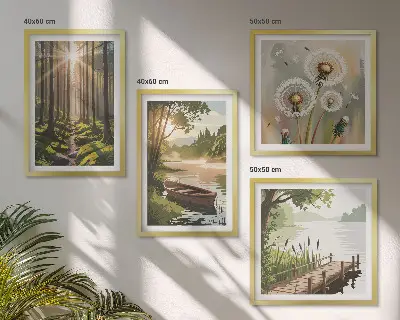 Multi-piece wall art set forest landscape of a lake in Lodz