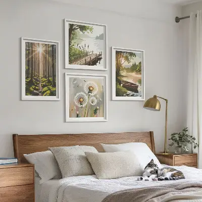Multi-piece wall art set forest landscape of a lake in Lodz
