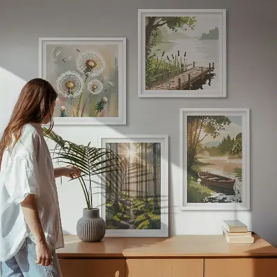 Multi-piece wall art set forest landscape of a lake in Lodz