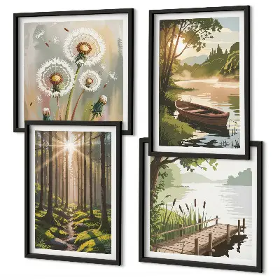 Multi-piece wall art set forest landscape of a lake in Lodz