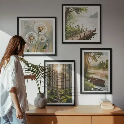 Multi-piece wall art set forest landscape of a lake in Lodz