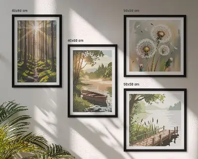 Multi-piece wall art set forest landscape of a lake in Lodz