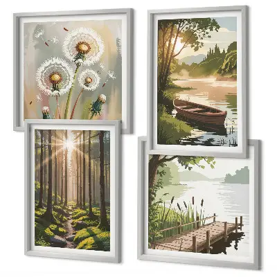 Multi-piece wall art set forest landscape of a lake in Lodz