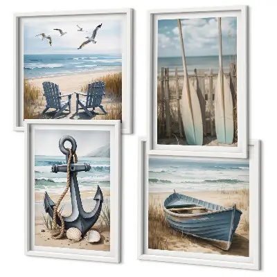 Wall art set with anchor boat oar and beach theme
