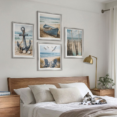 Wall art set Anchor boat oars beach