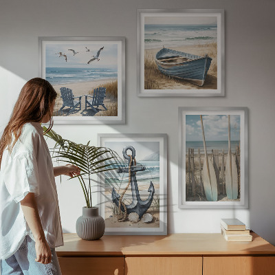 Wall art set Anchor boat oars beach