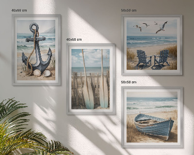 Wall art set Anchor boat oars beach