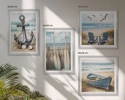 Wall art set with anchor boat oar and beach theme