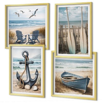 Wall art set Anchor boat oars beach