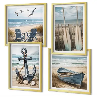 Wall art set with anchor boat oar and beach theme