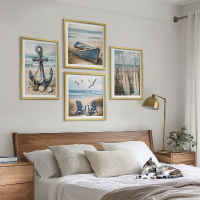 Wall art set Anchor boat oars beach