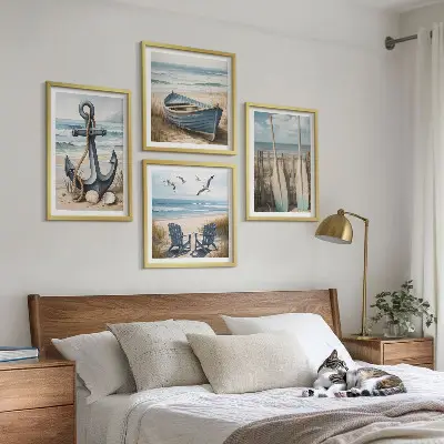Wall art set with anchor boat oar and beach theme