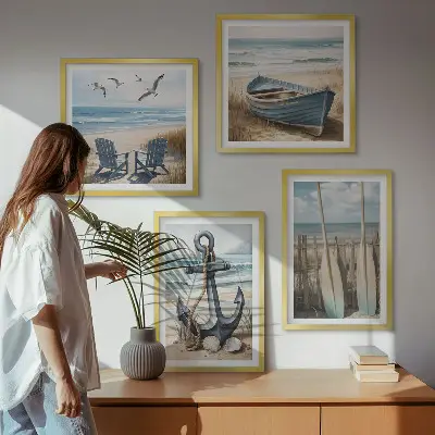Wall art set with anchor boat oar and beach theme