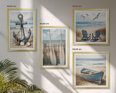 Wall art set Anchor boat oars beach