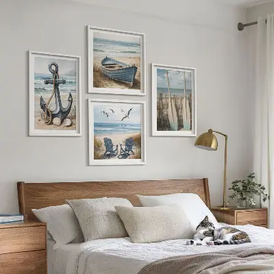 Wall art set with anchor boat oar and beach theme