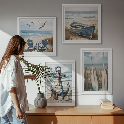 Wall art set Anchor boat oars beach