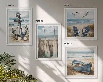 Wall art set with anchor boat oar and beach theme