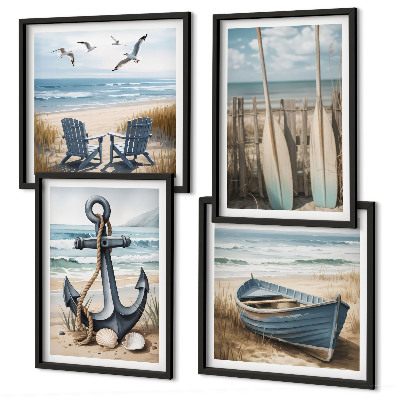 Wall art set Anchor boat oars beach