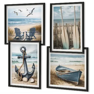 Wall art set with anchor boat oar and beach theme