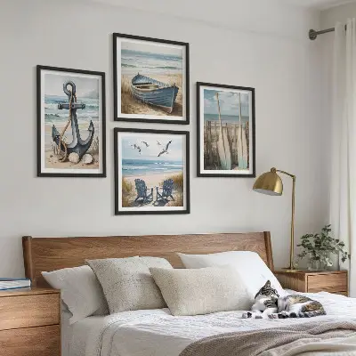 Wall art set with anchor boat oar and beach theme