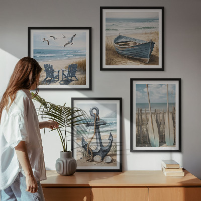 Wall art set Anchor boat oars beach
