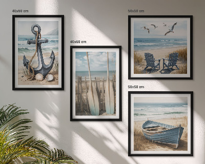 Wall art set Anchor boat oars beach