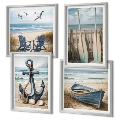 Wall art set with anchor boat oar and beach theme