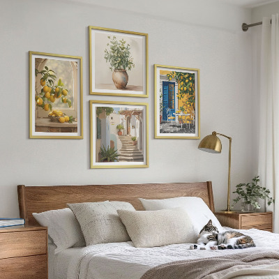 Set of 4 wall art pieces Lemons town architecture