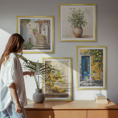 Set of 4 wall art pieces Lemons town architecture