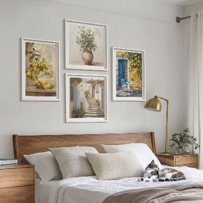 Set of 4 wall art pieces Lemons town architecture