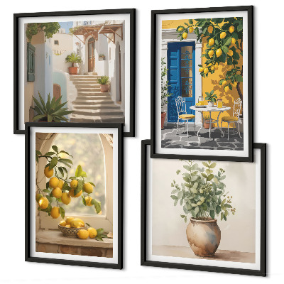 Set of 4 wall art pieces Lemons town architecture