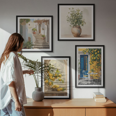 Set of 4 wall art pieces Lemons town architecture