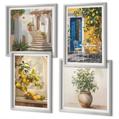 Set of 4 wall art pieces Lemons town architecture