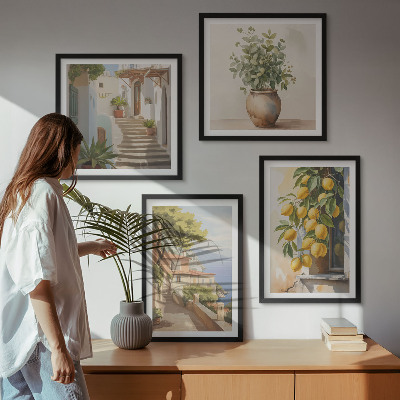 Multi-piece wall decor set Flowers in a vase, a sea of ​​lemons