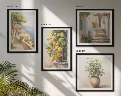 Multi-piece wall art set flowers in a vase with a sea of lemons