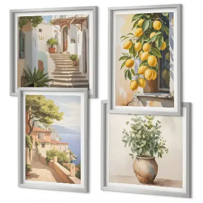 Multi-piece wall art set flowers in a vase with a sea of lemons
